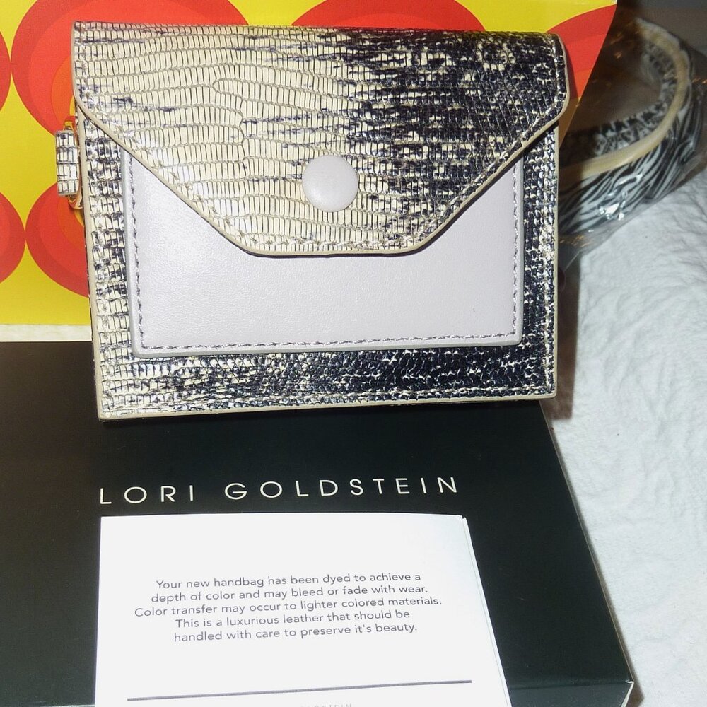 New Lori Goldstein Natural Snake Leather Embossed Small Wallet RFID Sz 4.5x4